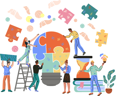 Collaborative lightbulb puzzle illustration